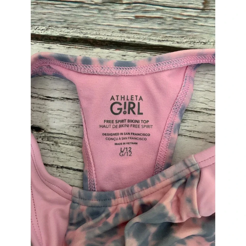 Athleta Girl Free Spirit Bikini Set Pink Blue Tie Dye High Neck 2 Piece M 8 L 12